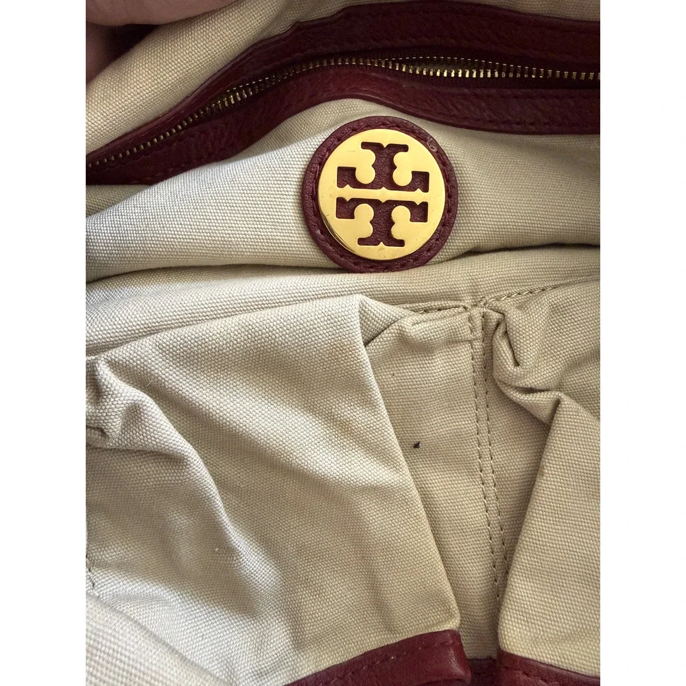 Tory Burch Tote Bag Women's Large Burgundy Leather Perforated Logo